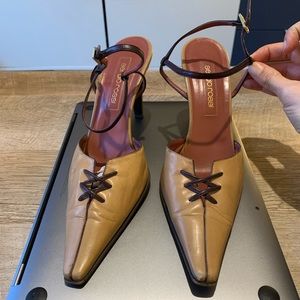 Sergio Rossi slung back heels in light tan, purple